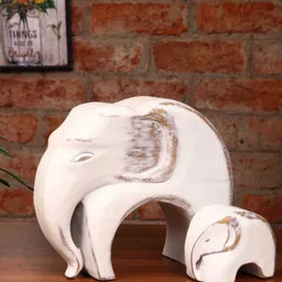 casacraft from pepperfry Mother And Baby Elephant Showpiece Set (White) image 1
