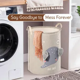 heart home Cotton, Polyester Pack of 4 Clothes Basket 38 Ltr with Handle | GM-17-LGRY | Big Ears -White Storage Basket image 2