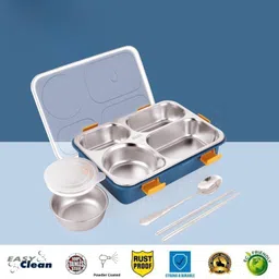 evara international Compartment -4 Sealed Leak Proof Stainless Steel For Kid's & Adult_B33 4 Containers Lunch Box image 3