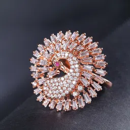 Priyaasi Rose Gold-Plated AD Studded Peacock Shaped Handcrafted Adjustable Finger Ring-picture-35
