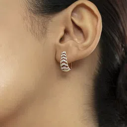 Mia by Tanishq Women 14KT Chevron Shine Gold & Diamond Hoop Earrings -4.513g image 4