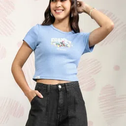 Tokyo Talkies Disney Mickey & Friends Blue Printed Crop Tshirt-picture-12