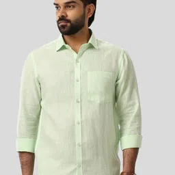 UATHAYAM Spread Collar Roll-Up Sleeves Slim Fit Pure Linen Formal Shirt-picture-38