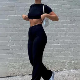 HERE&NOW Round Neck Top With Trousers Co-Ords Set image 2