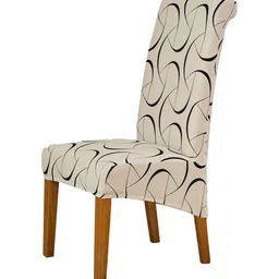 HOKIPO Beige & Black Printed 140 GSM Stretchable Chair Cover-image-27