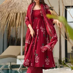 Anni Designer Women Floral Printed Anarkali Kurta with Palazzos & Dupatta image 2