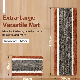 Kuber Industries 2-Pcs Brown & White Striped Anti-SlipKitchenMats image 2