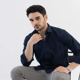 VELLURE Men's Oxford Navy Solid Giza Satin Full Sleeve Shirt-picture-12