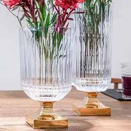 Nachtmann Minerva Vase Gold Toned & Textured Glass Flower Vase With Golden Foot-picture-13