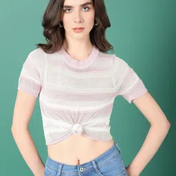 SHOWOFF Striped Crochet Top-image-87