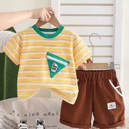 INCLUD Boys Striped Triangular Patch Pocket T-Shirt With Shorts-picture-48