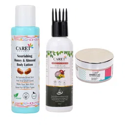 CARET ORGANIC Honey & Almond Body Lotion Radiance Cream & Red Onion Seed Hair Oil Combo image 1