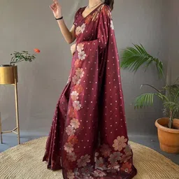 FINFOL Floral Zari Silk Blend Saree image 3