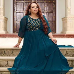 PrettyPlus by Desinoor.com Embroidered Round Neck Ethnic Dresses image 5