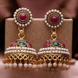 Anouk Gold-Plated Pearls Studded Dome Shaped Jhumkas Earrings-image-87