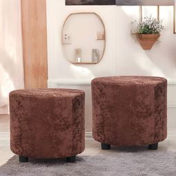 Ikiriya 2-Pcs Brown Velvet Round Ottomans-picture-12