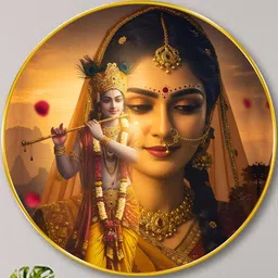 Livin'luxe Yellow & Red MDF Radha Krishna Divine Love Round Wall Art 20" x 20"-picture-27