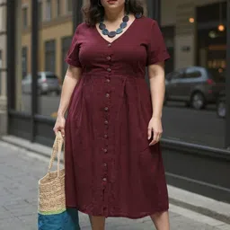 Sztori Women Gathered or Pleated Fit & Flare Midi Dress-image-12