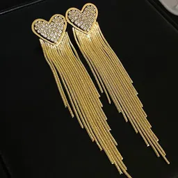 GEHNEY Joy of Jewels Gold-Plated Artificial Stones Studded Heart Shaped Drop Earrings image 1
