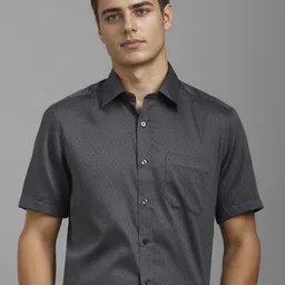 Louis Philippe Men Classic Spread Collar Micro Ditsy Printed Cotton Formal Shirt-image-85