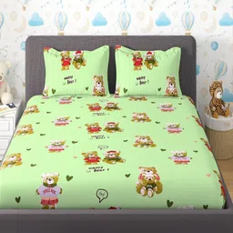 Bedirah Living Lime Green Cartoon Characters 210 TC King Bedsheet with 2 Pillow Covers-picture-14