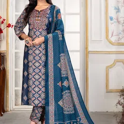 DIVASTRI Geometric Printed Regular Thread Work Kurta With Trousers & Dupatta-picture-18