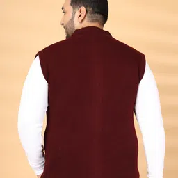 plusS Men Solid Sleeveless High Neck with Zip Detail Sweaters image 5