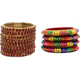 AMSHA Set Of 2 Multi Glass Artificial Stones & Beads Bangle-image-74