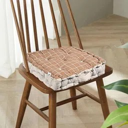 Kuber Industries Brown & Grey 2 Pieces Checked Cotton Chair Pads image 1