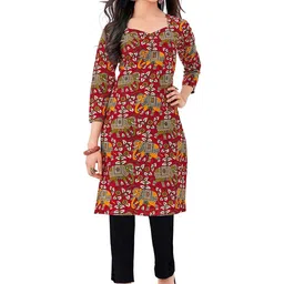 HRINKAR Women Elephant Print Straight Kurti-picture-3