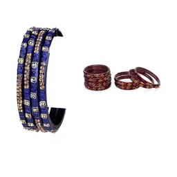Somil Combo Glass Bangles For Women Combo Of 2 Set, Blue, Maroon-picture-37