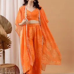 indo street Printed Top & Palazzo With Shrug Co-Ords image 1