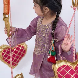 Vivedkids Girls Embroidered Sequinned Kurta with Pyjamas image 5