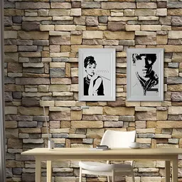 INDIAN ROYALS Brown Brick Stone Printed Self-Adhesive & Durable Wall Sticker-image-91
