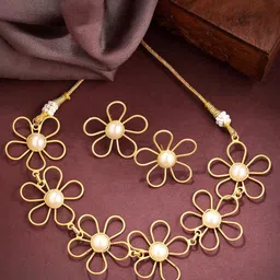 DressBerry Gold-Plated Floral-Shaped & Beaded Jewellery Set-picture-36