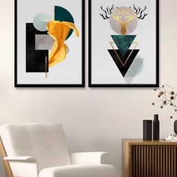 Myntra Elegant Homes White & Blue 2Abstract PrintedDeer Motif Canvas Wall Art-picture-8