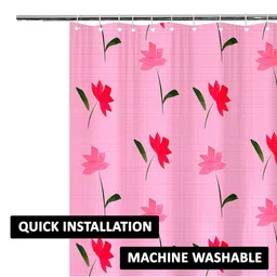 Kuber Industries Pink & Green 2 Pieces Printed Shower Curtain With Rings image 2