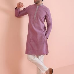 KISAH Floral Woven Design Mandarin Collar Thread Work Straight Kurta with Trousers-picture-37