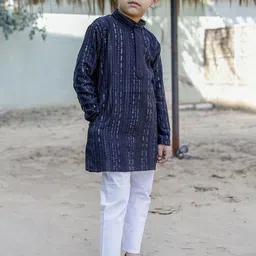 Stuffie Land Boys Ethnic Motifs Embroidered Regular Sequinned Pure Cotton Kurta with Pyjamas image 4