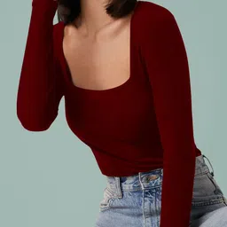 Maheshvi Women Solid Square Neck Long Sleeves Top image 3