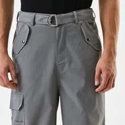 Snitch Men Solid Relaxed Fit Mid-Rise Cargo Trouser image 5