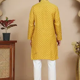 Jompers Floral Woven Design Mandarin Collar Jacquard Silk Kurta With Pyjamas image 4