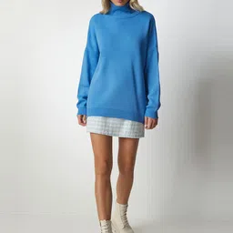 Happiness istanbul Women Turtle Neck Drop-Shoulder Sleeves Oversized Pullover-picture-12