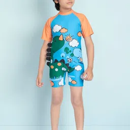 Muhuratam Boys Sports Wear Turquoise Colour Cartoon Print Swim Suit-image-18