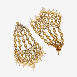 Kushal's Fashion Jewellery Victorian-Plated Kundan Studded Contemporary Drop Earrings image 3