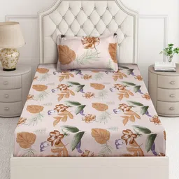 Arrabi Brown & Green Floral 350 TC Single Bedsheet with 1 Pillow Covers image 4
