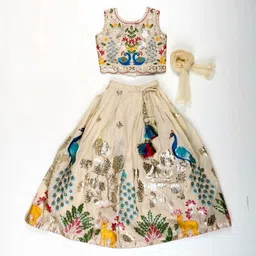 Sangria Girls Embroidered Round Neck High-Low Lehenga Choli-picture-41