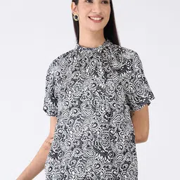 SALT ATTIRE Women Ethnic Motifs Tie-Up Neck Top-image-92