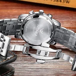 nibosi Chronograph Wrist Watch Stainless Steel strap Analog Watch - For Men Premium Luxury Formal Party-Wear Genuine Leather Chronograph Water-Resistant image 5