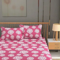 NEW TOWN Pink & White Floral 210 TC Queen Bedsheet with 2 Pillow Covers-image-35